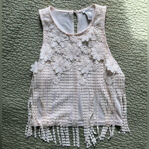 Forever21 Cream Floral Lace Fringe Top S